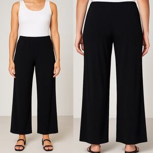 Sympli Canada Black Stretch Jersey Wide Leg Pants Womens Sz 14 Minimal High Rise